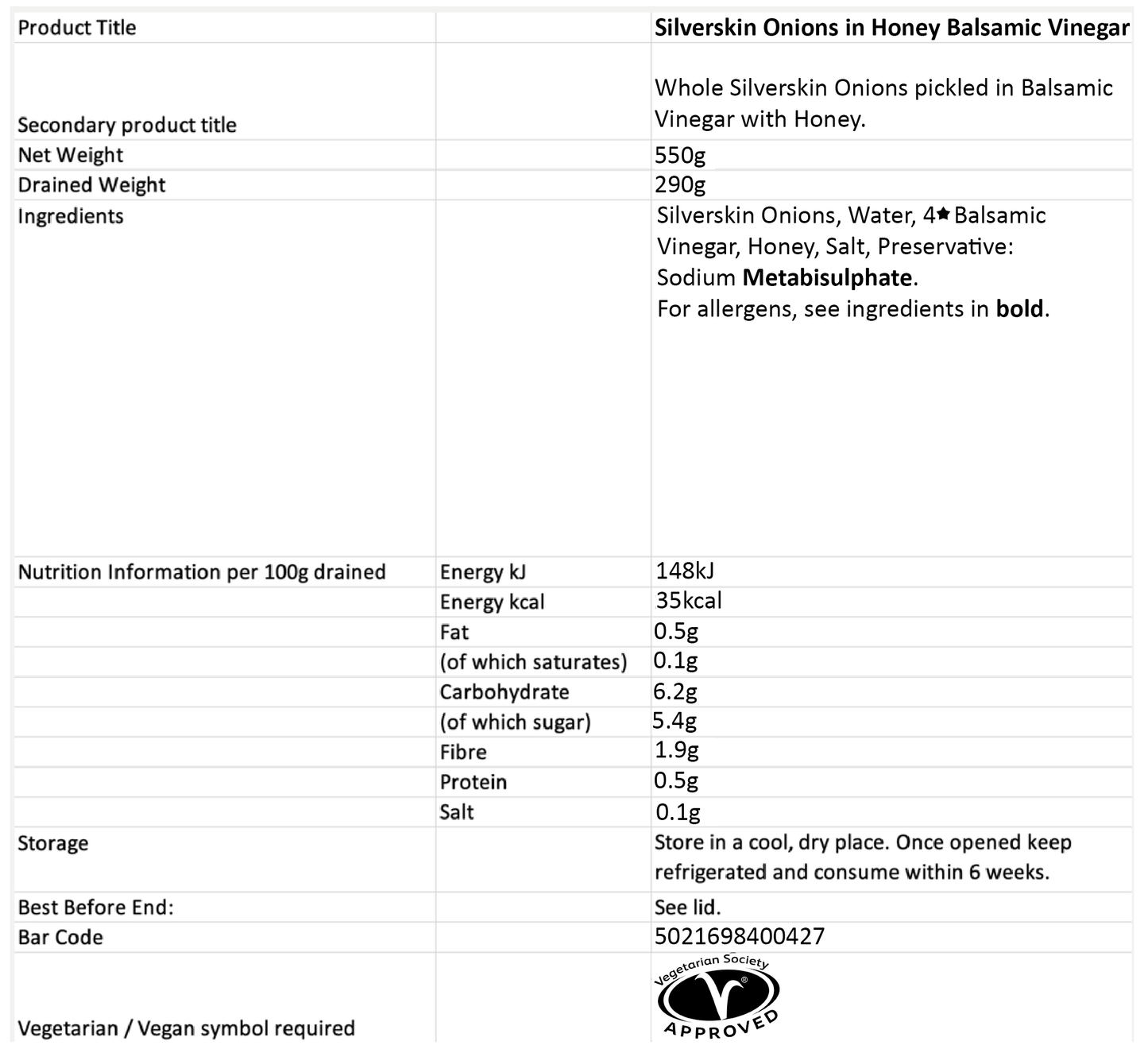 MINI ONIONS IN HONEY & BALSAMIC VINEGAR