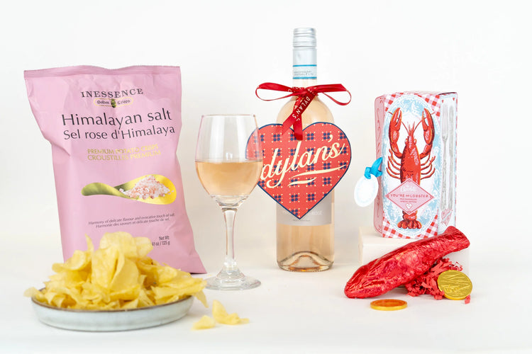Dylan’s Welsh valentines hamper wine chocolate & crisps